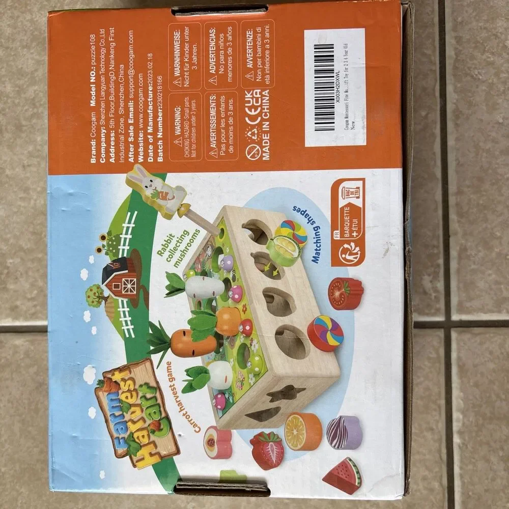 Wooden Educational Toy Farm Harvest Vegetable Fruit Sorting Shape Color Matching
